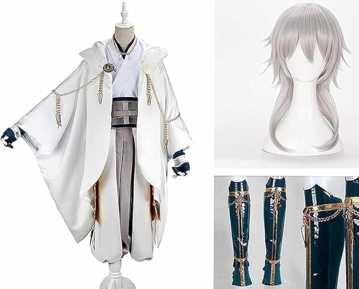 桜の恋製　刀剣乱舞　鶴丸国永　戦闘衣装＋ウィッグ＋靴（厚底下駄）　コスプレ　L 桜の恋製 刀剣乱舞 鶴丸国永 戦闘衣装＋ウィッグ＋靴（厚底下駄